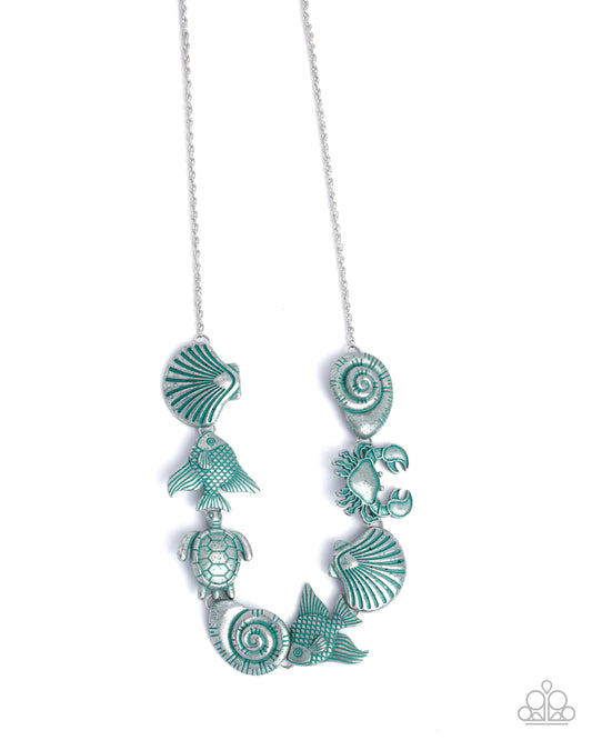 Coastal Shelf - Blue Patina Finish Coastal-Inspired Charms Paparazzi Necklace, Bracelet & matching earrings
