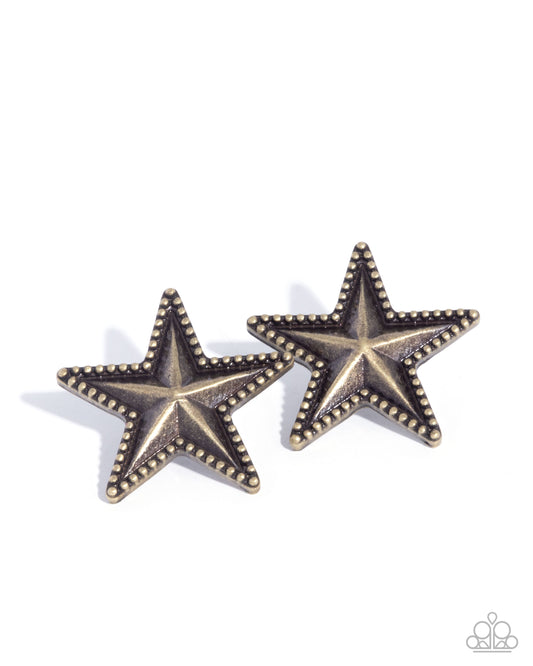 Staunch Studs - Brass Antiqued Star Paparazzi Post Earrings