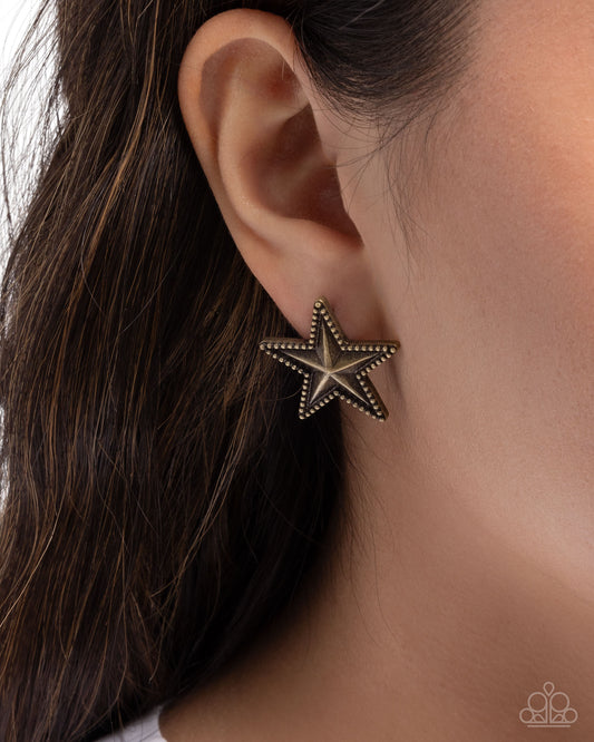 Staunch Studs - Brass Antiqued Star Paparazzi Post Earrings