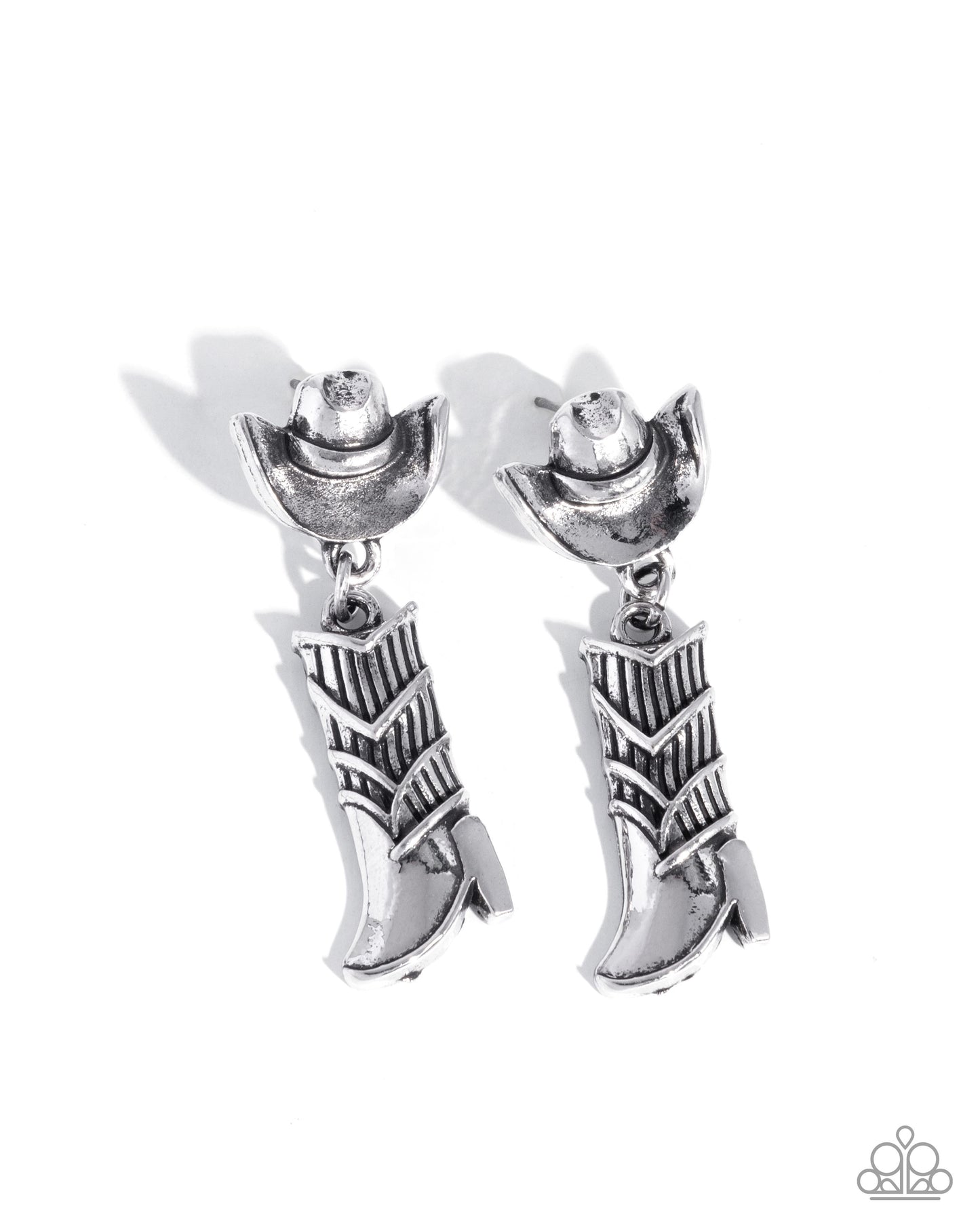 Boot Scootin Ballad - Silver Cowboy Hat/Silver Cowboy Boots Paparazzi Earrings