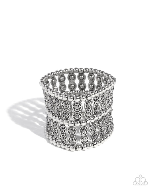 Stacked Significance - Silver Beads/Hematite Rhinestone Silver Discs Paparazzi Stretch Bracelet