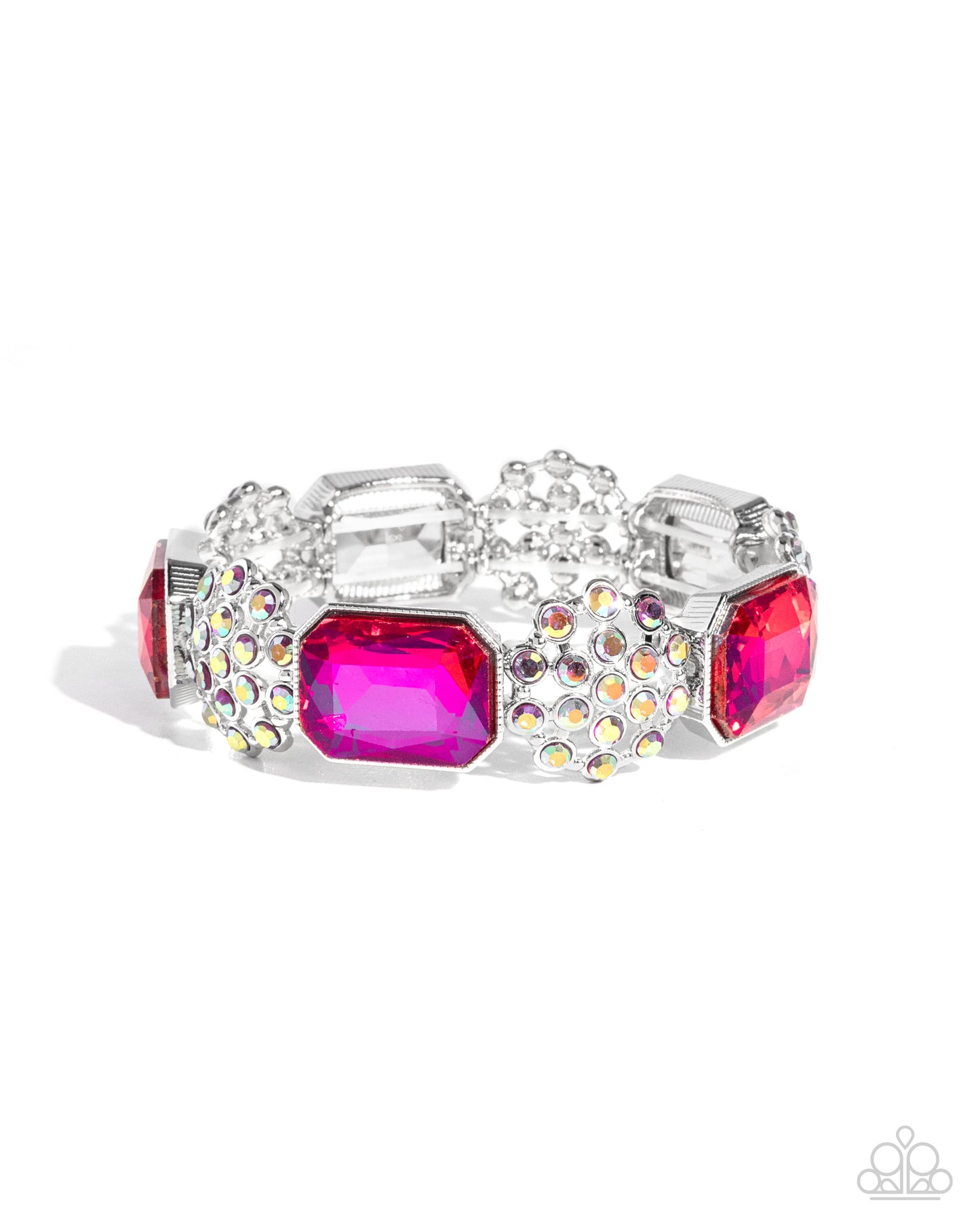 Prismatic Profession - Pink Gems & Iridescent Rhinestone Paparazzi Stretch Bracelet