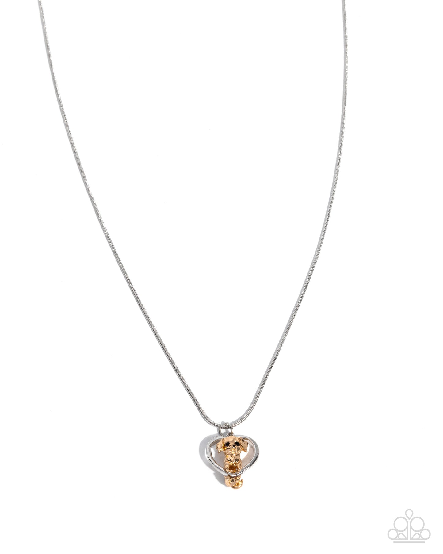 Delightful Dog - Silver Heart Frame/Gold Dog Charm Paparazzi Necklace & matching earrings