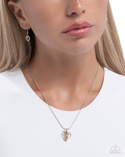 Delightful Dog - Silver Heart Frame/Gold Dog Charm Paparazzi Necklace & matching earrings