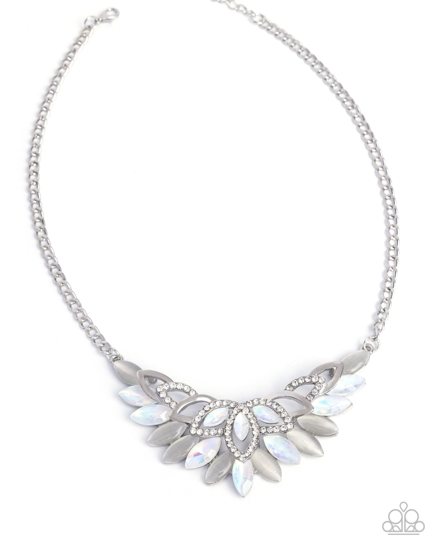 Marquise Maneuver - White Opalescent Gems/White Rhinestone Paparazzi Necklace & matching earrings