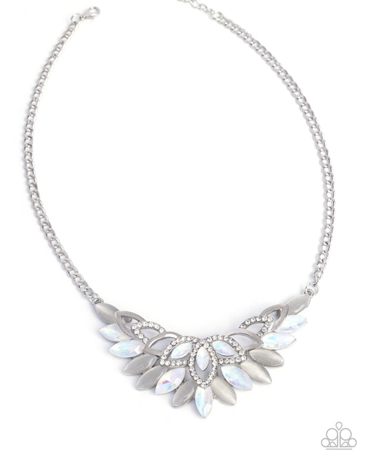 Marquise Maneuver - White Opalescent Gems/White Rhinestone Paparazzi Necklace & matching earrings