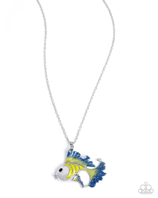 Flashy Fish - Yellow/Blue Fish Pendant Paparazzi Necklace & matching earrings