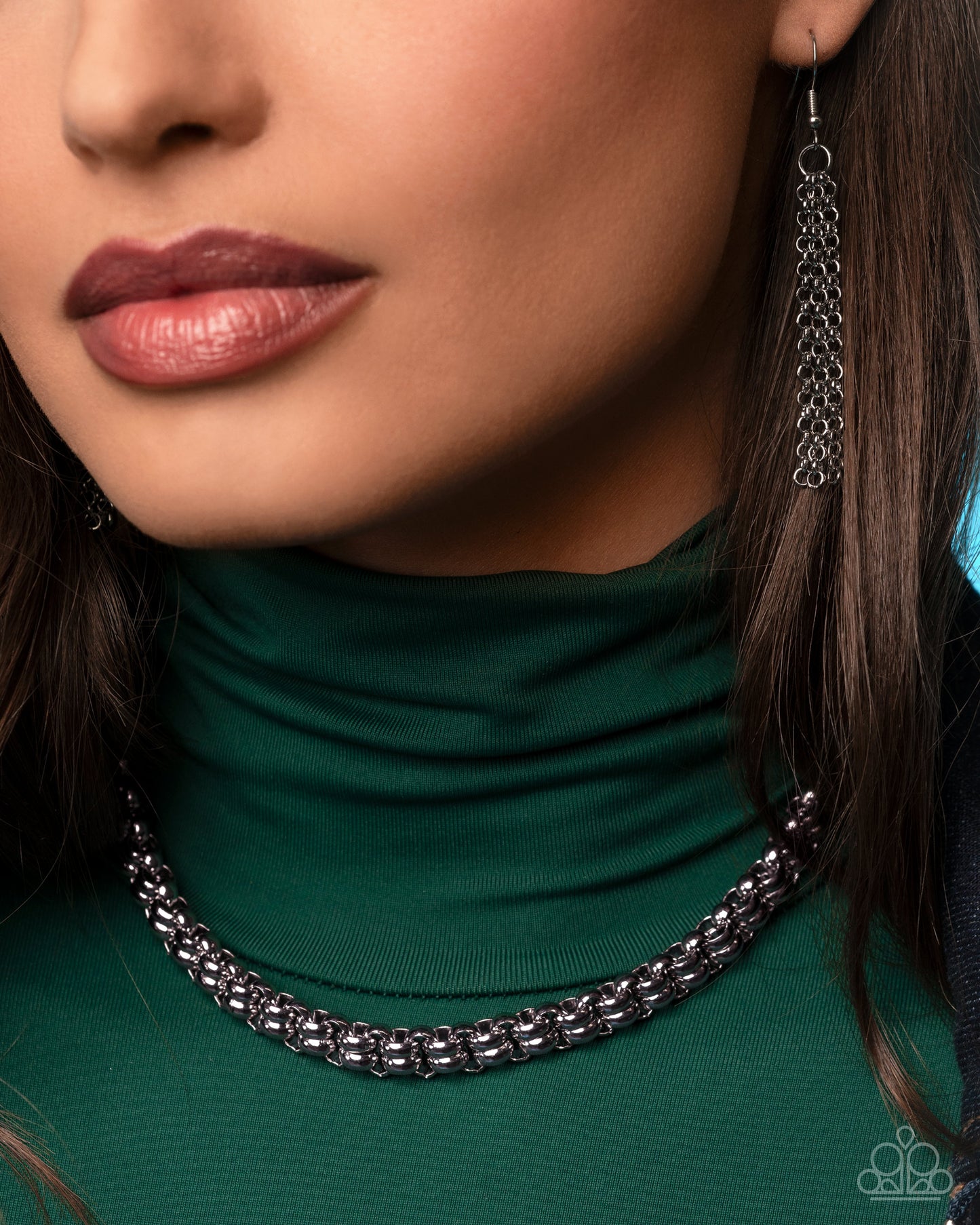 Double Demand - Silver Box Chain Paparazzi Choker Necklace & matching earrings