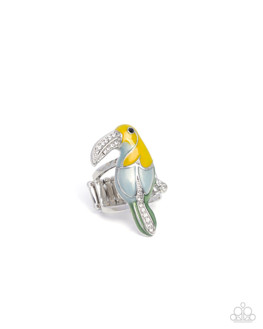 Twinkling Toucan - Yellow & Blue Painted Toucan Paparazzi Ring