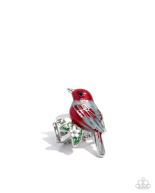 Nestled Nightingale - Red & Blue Painted Silver Bird Paparazzi Ring