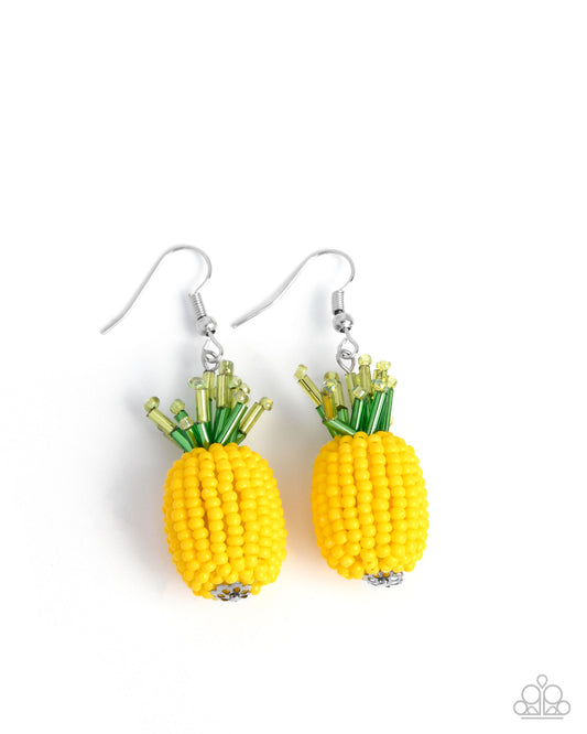 Pleasant Pineapple - Yellow & Green Seed Bead Pineapple Paparazzi Earrings