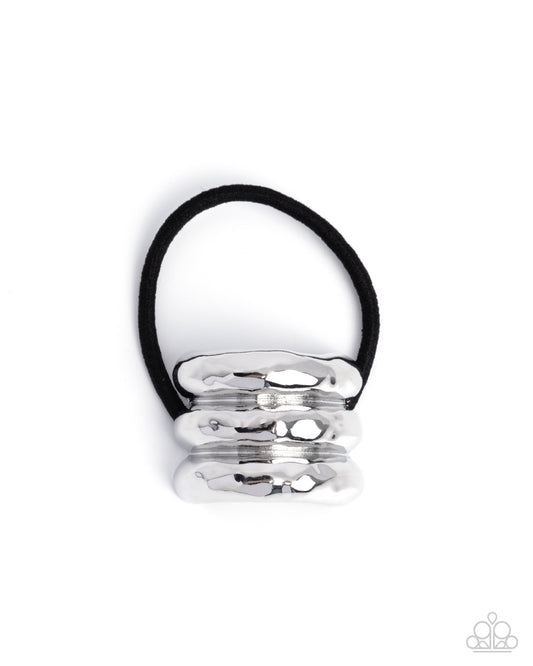 Crimped Celebrity - Silver Beveled Bars/Elastic Paparazzi Hair Tie