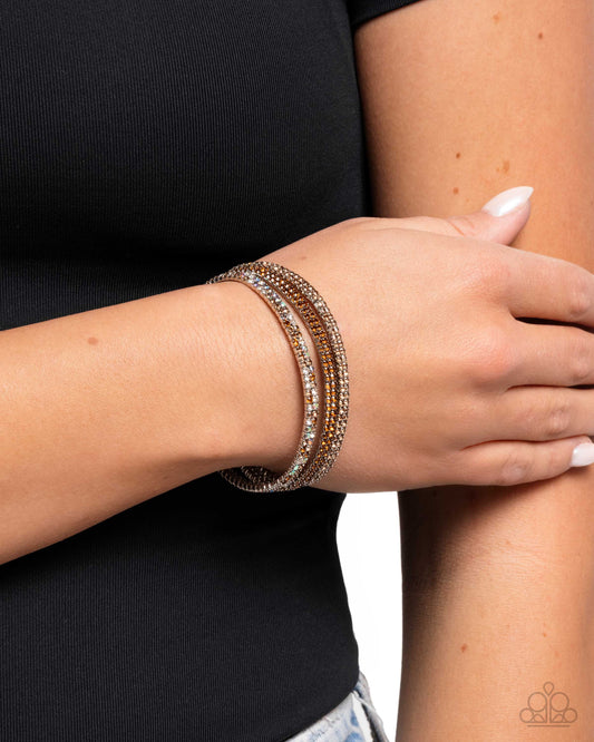 Tolerable Twinkle - Brown, Topaz, & White Rhinestone Set of 3 Paparazzi Stretch Bracelets