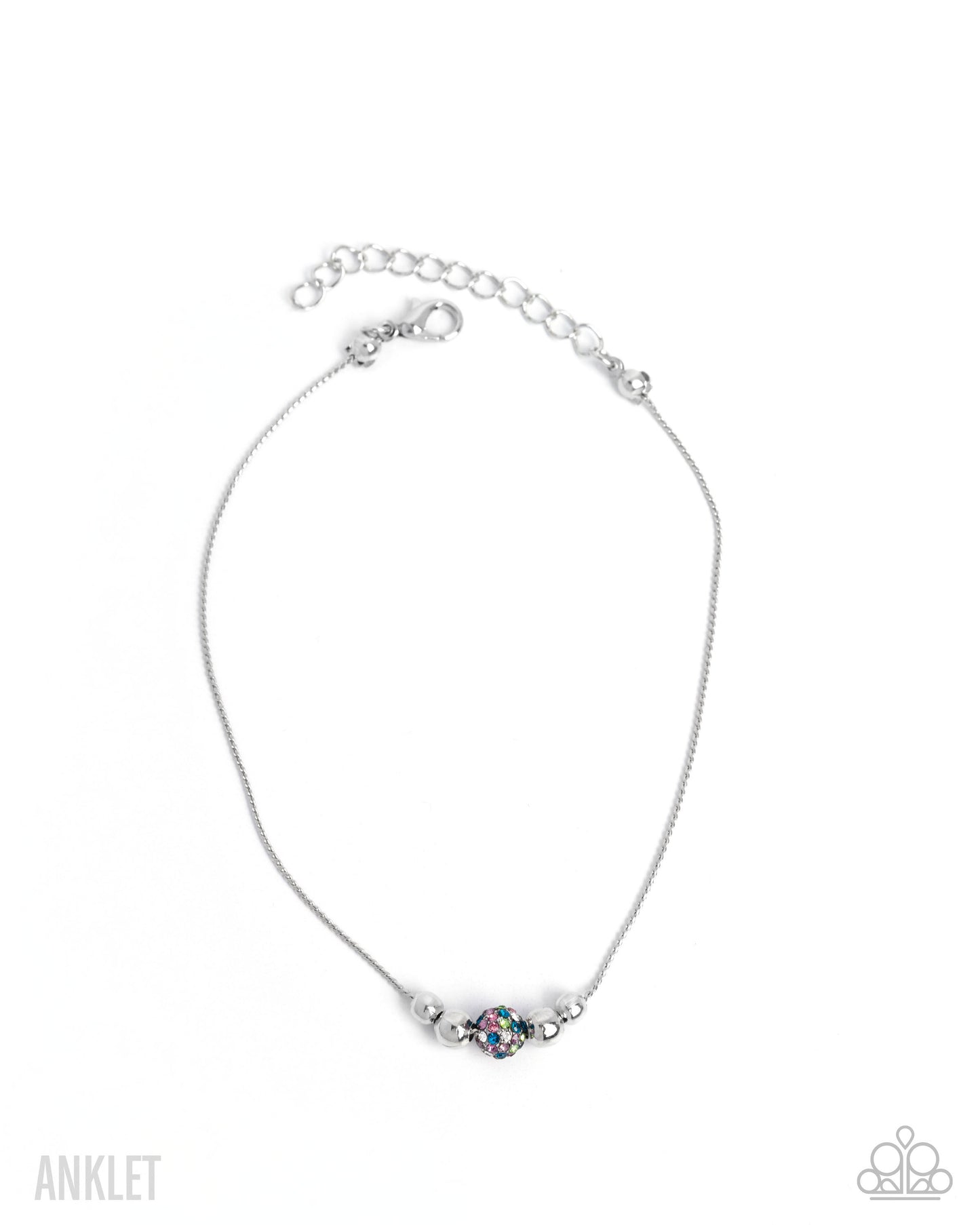 Simple Showcase - Multicolored Rhinestone Bead & Silver Beaded Paparazzi Anklet