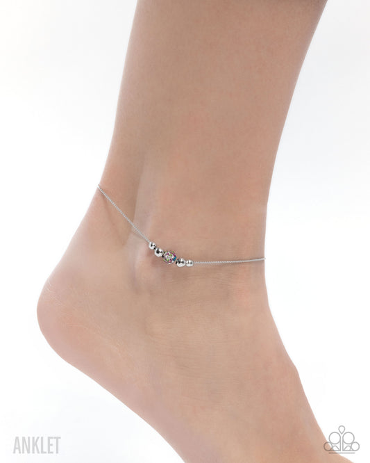 Simple Showcase - Multicolored Rhinestone Bead & Silver Beaded Paparazzi Anklet