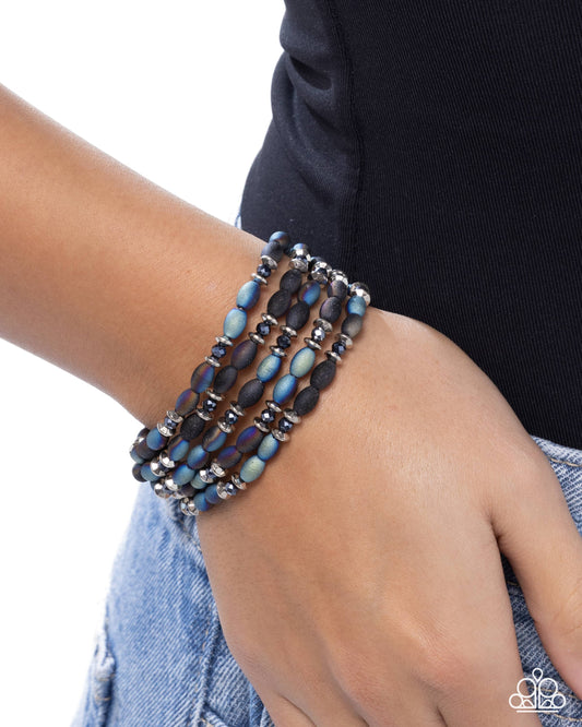 Final Impression - Black & Iridescent Brushed Beaded Set of 5 Paparazzi Stretch Bracelets