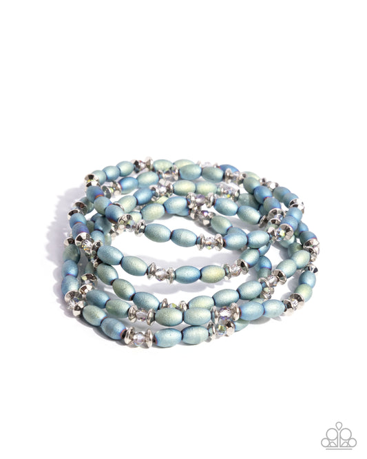 Final Impression - Green & Blue Iridescent Beaded Set of 5 Paparazzi Stretch Bracelets