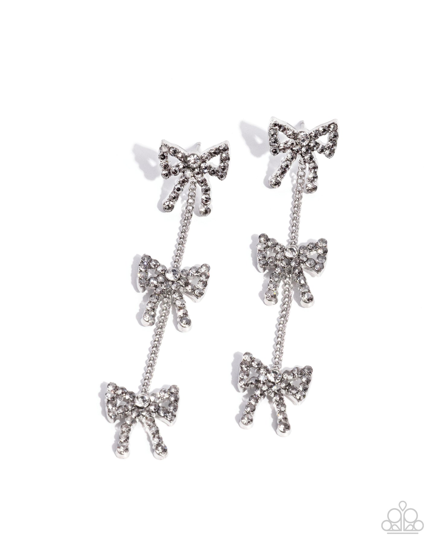 Coquette Course - Silver Chains/Rhinestone Encrusted Bows Paparazzi Earrings