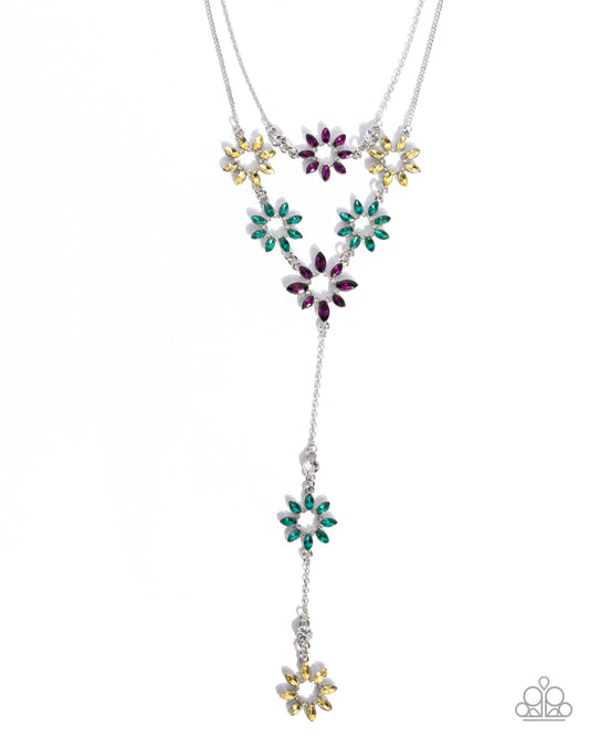 Sprouting Sunshine - Multicolored Gem Flowers Paparazzi Y Necklace & matching earrings