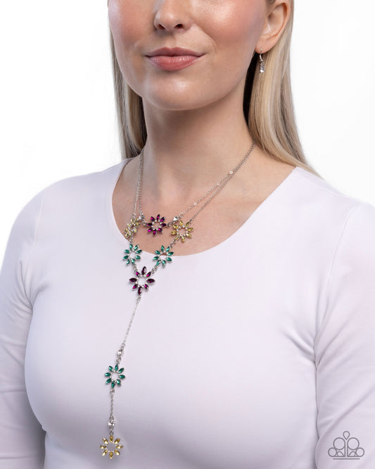 Sprouting Sunshine - Multicolored Gem Flowers Paparazzi Y Necklace & matching earrings