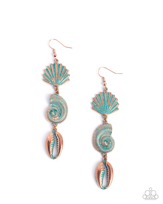 Coastal Charisma - Copper/Patina Finish  Seashell Paparazzi Earrings