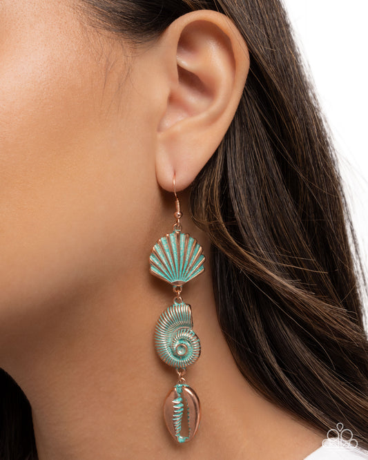 Coastal Charisma - Copper/Patina Finish  Seashell Paparazzi Earrings
