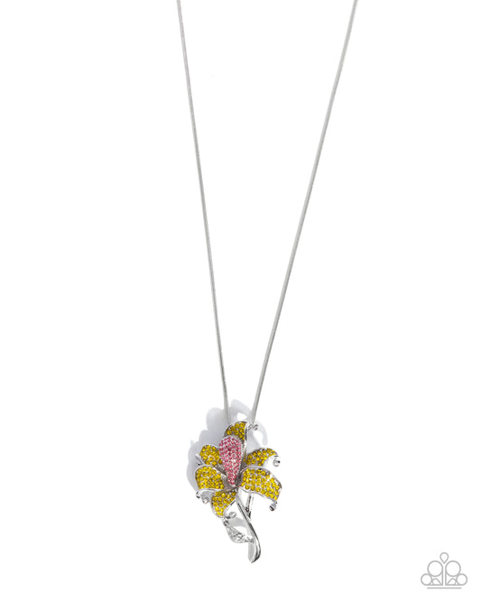 Lily Luminescence - Yellow/Pink Rhinestone Floral Pendant Paparazzi Necklace & matching earrings