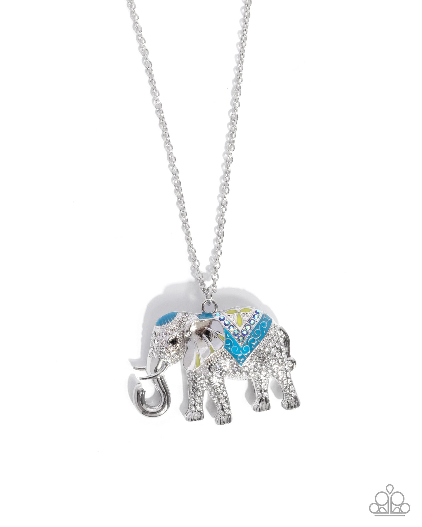 Educated Elephant - Blue Ornate Details/Silver Elephant Pendant Paparazzi Necklace & matching earrings