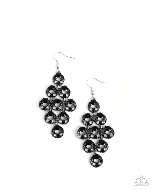 Find Your Sparkle - Black & Smoky Rhinestones/Textured Silver Rings Paparazzi Earrings