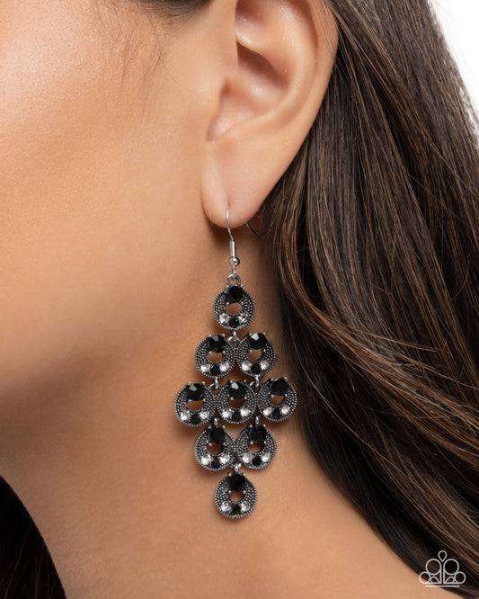 Find Your Sparkle - Black & Smoky Rhinestones/Textured Silver Rings Paparazzi Earrings