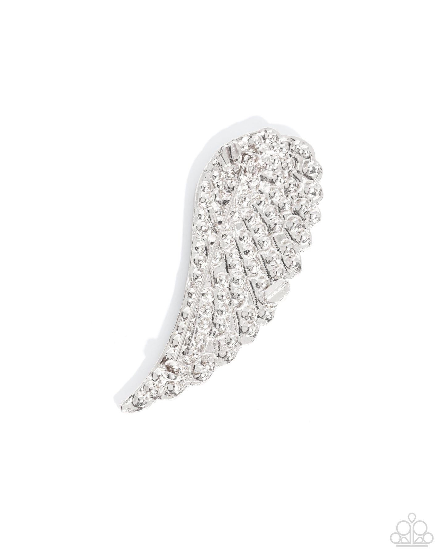 Angelic Affection - White Rhinestone Encrusted Silver Angel Wing Paparazzi Brooch