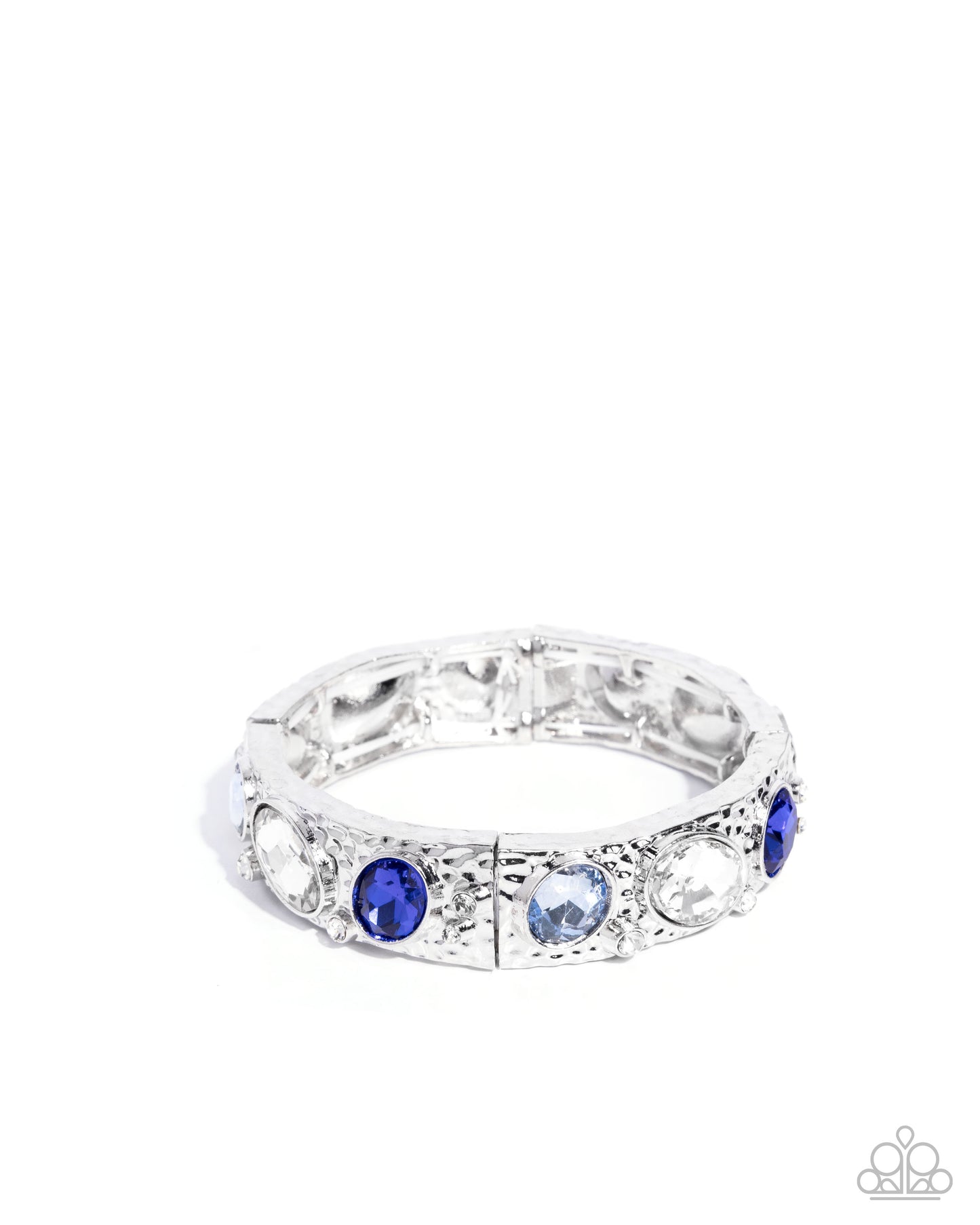Colorful Castle - Blue/White Oval Gems & Silver Square Hammered Frames Paparazzi Stretch Bracelet