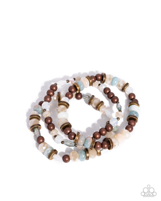 Naturally Noteworthy - Multicolored Copper, Brass, Silver, Iridescent Beaded Set of 3 Paparazzi Stretch Bracelets