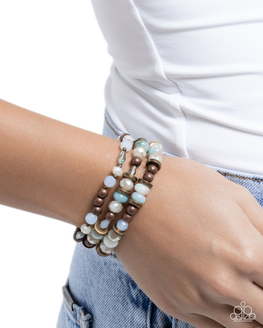 Naturally Noteworthy - Multicolored Copper, Brass, Silver, Iridescent Beaded Set of 3 Paparazzi Stretch Bracelets
