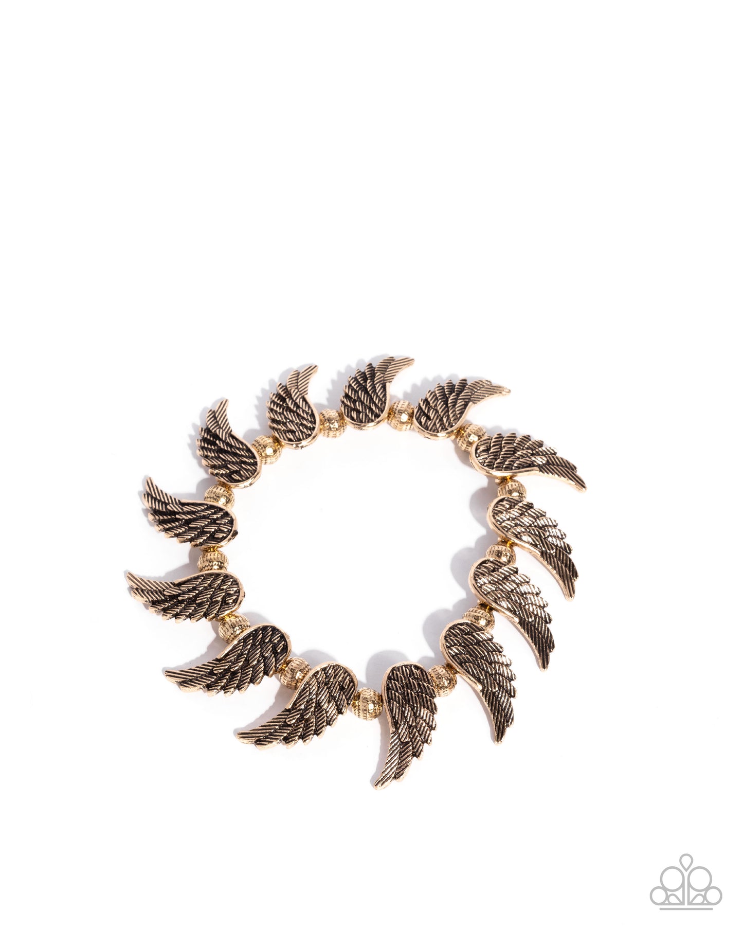 Angelic Ambiance - Gold Antiqued Angel Wings Paparazzi Stretch Bracelet