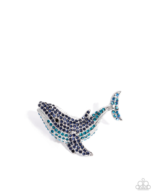 Whale of a Time - Blue Rhinestone Encrusted Silver Whale Paparazzi Ring