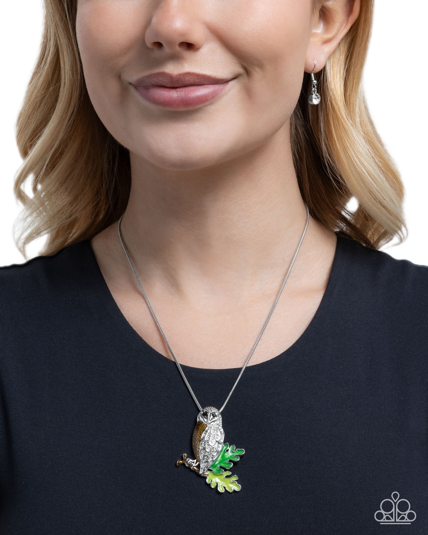 Owl Order - Brown/White Rhinestone Owl Pendant Paparazzi Necklace & matching earrings