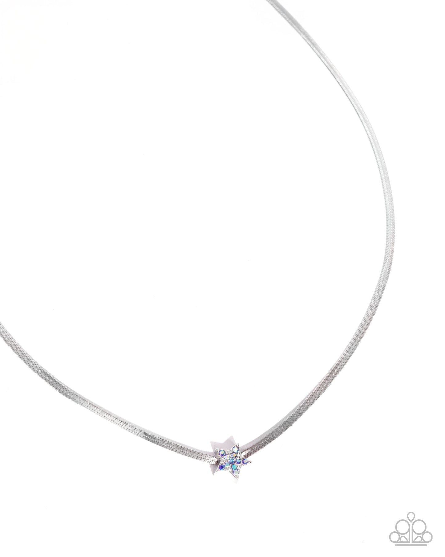 Straight Up Stellar - Blue Iridescent Rhinestone Embellished Star/Silver Snake Chain Paparazzi Necklace & matching earrings