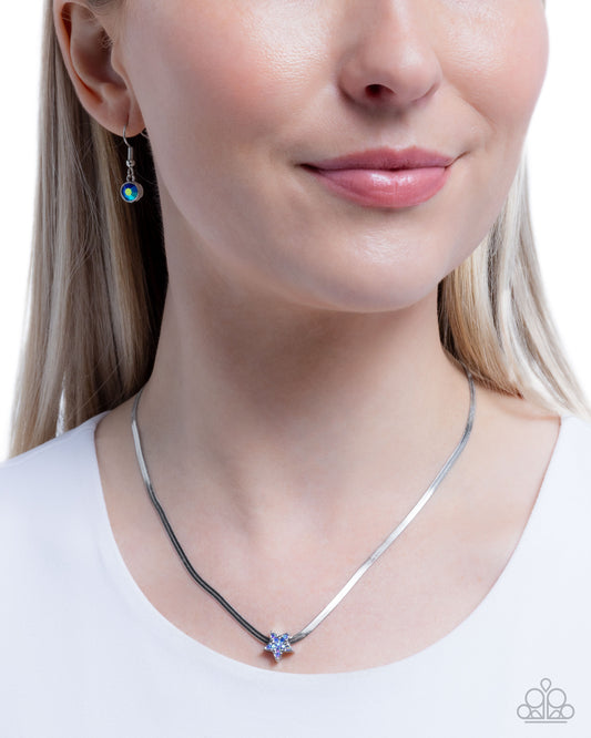Straight Up Stellar - Blue Iridescent Rhinestone Embellished Star/Silver Snake Chain Paparazzi Necklace & matching earrings