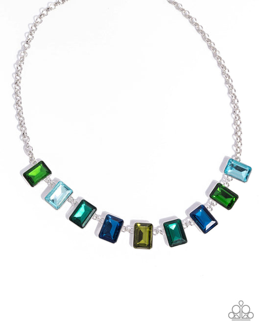 Radiant Rectangles - Green/Blue Rhinestone Paparazzi Necklace & matching earrings