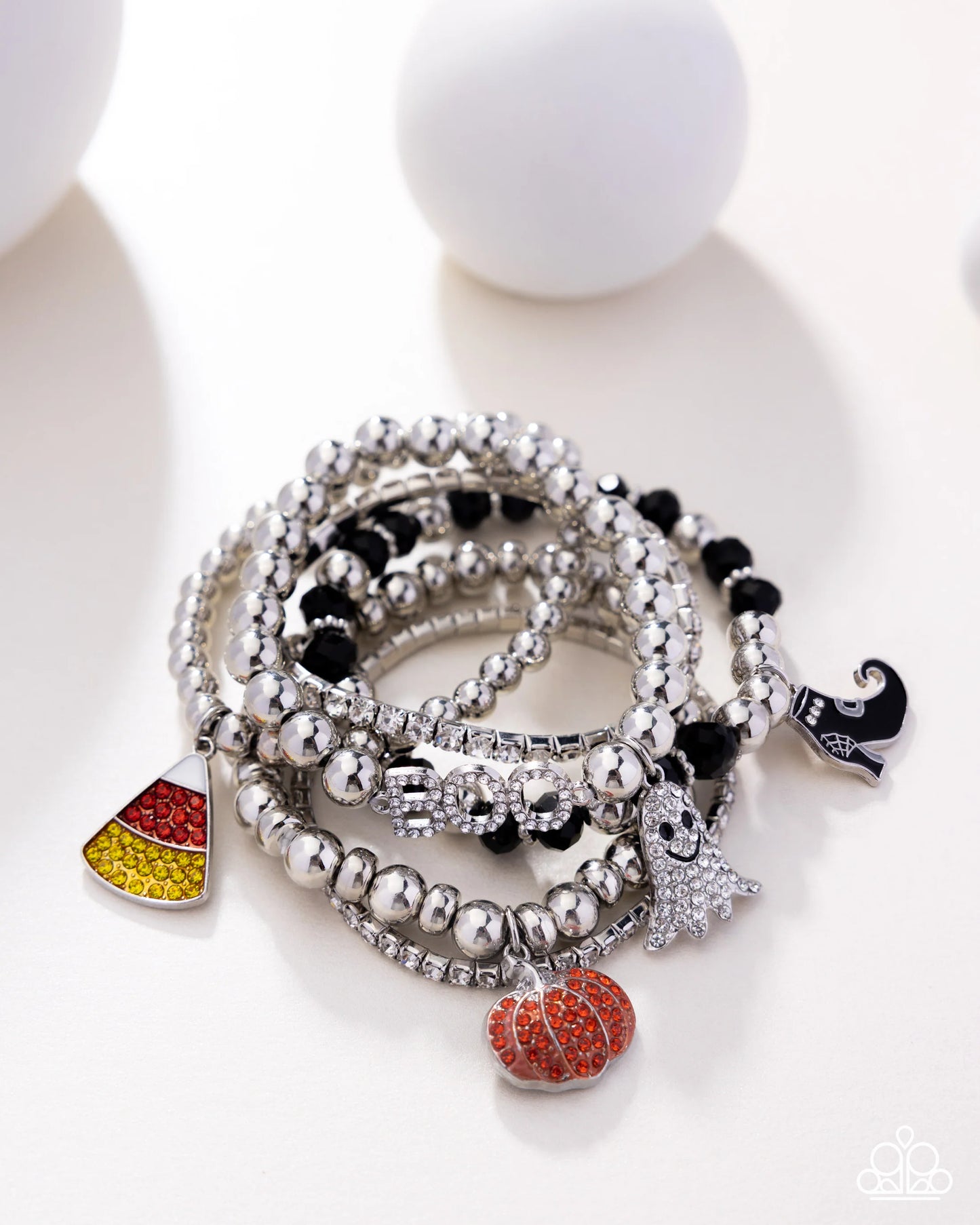 Spooky Shimmer - Multicolored Rhinestone Halloween Inspired Paparazzi Set of 6 Stretch Bracelets