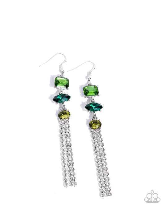 Mismatched Moment - Green Multicolored Gems/White Rhinestone Fringe Paparazzi Earrings