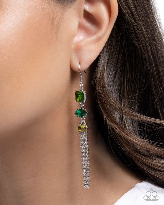 Mismatched Moment - Green Multicolored Gems/White Rhinestone Fringe Paparazzi Earrings