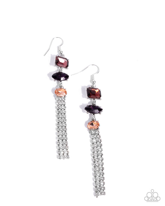Mismatched Moment - Purple Multicolored Gems/White Rhinestone Tassels Paparazzi Earrings