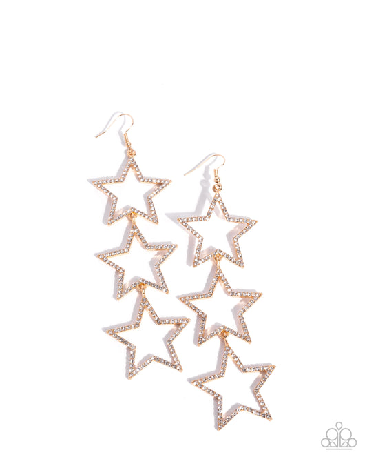 Star-Crossed Success - Gold Star Frames/White Rhinestones Paparazzi Earrings