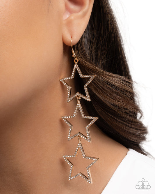 Star-Crossed Success - Gold Star Frames/White Rhinestones Paparazzi Earrings
