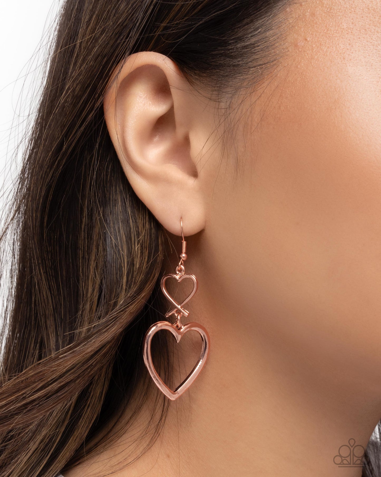 Sweetheart Symmetry - Copper Double Heart Frame Paparazzi Earrings