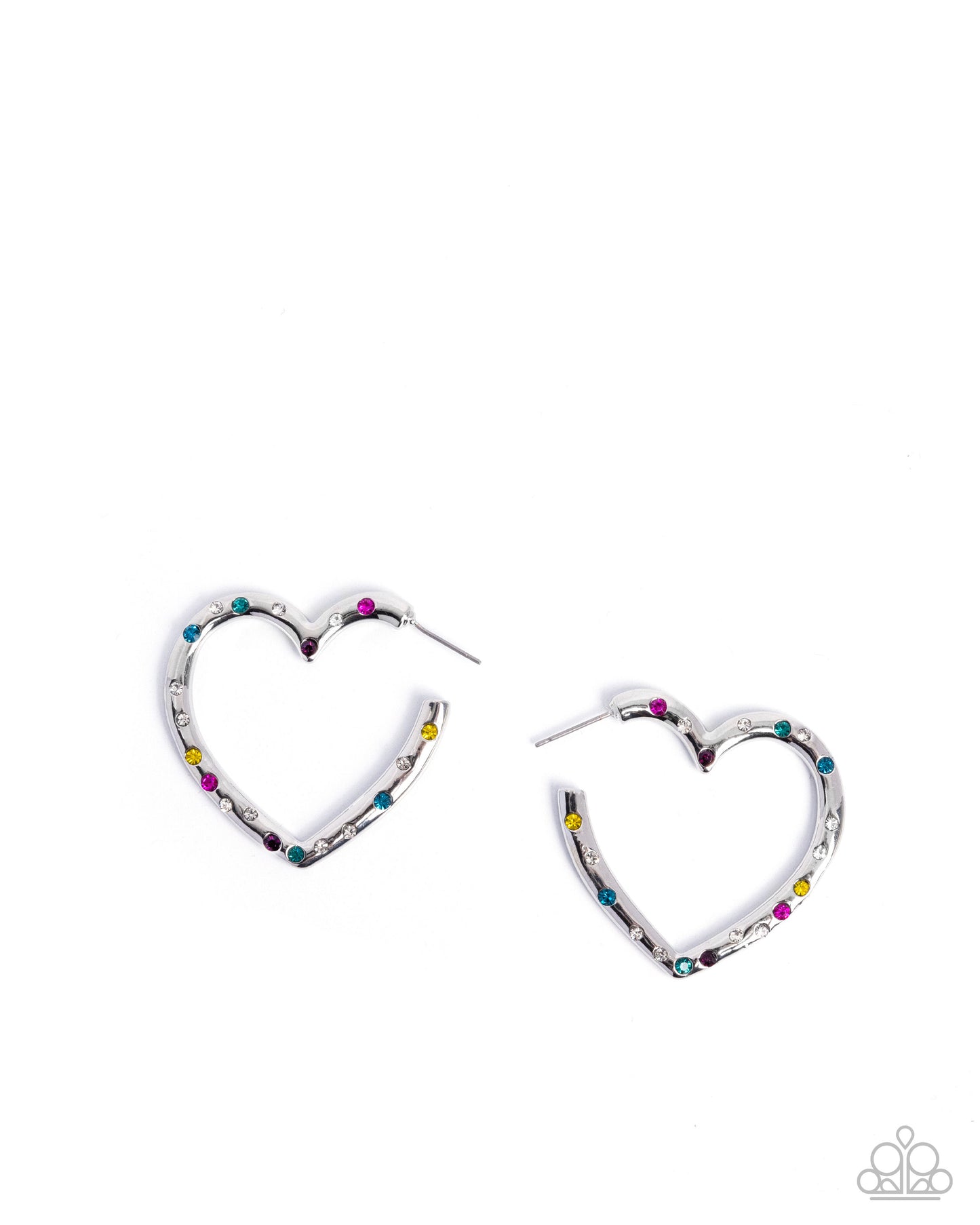 Mosaic Matchmaker - Multicolored Rhinestone Embellished Heart Hoop Paparazzi Earrings