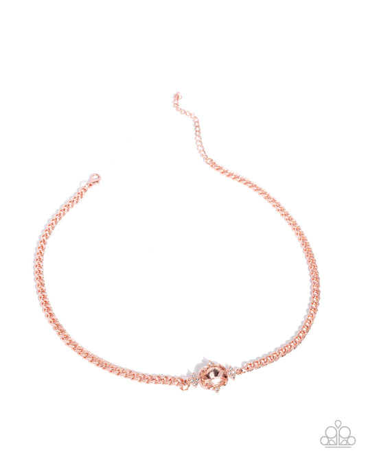 Majestic Memory - Copper Curb Chain/Peach Oval Gem Paparazzi Necklace & matching earrings