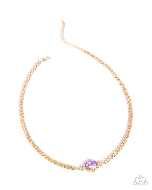 Majestic Memory - Yellow UV Gem/Gold Curb Chain Paparazzi Necklace & matching earrings